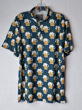 NWT Golf Gentry Mens Medium Beer Stein Mug Performance Polo Short Sleeve Shirt